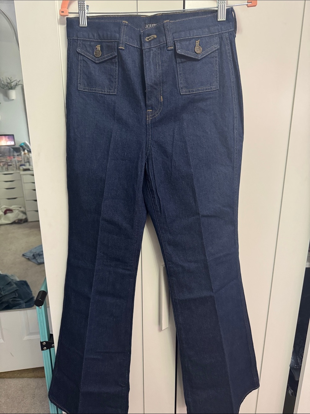 J. Crew Vintage Flare Dark Blue Jeans with Front Flap Pockets